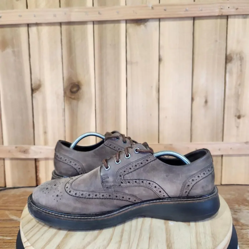 ECCO Lhasa Brogue Tie Shoes Mens 10 44 EU Brown Leather Wingtip Derby Oxford